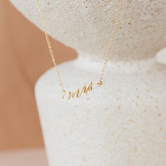 Mrs. Necklace with White Diamond by Caitlyn Minimalist • Wedding Gift • Mrs Jewelry • Brida... | Etsy (US)
