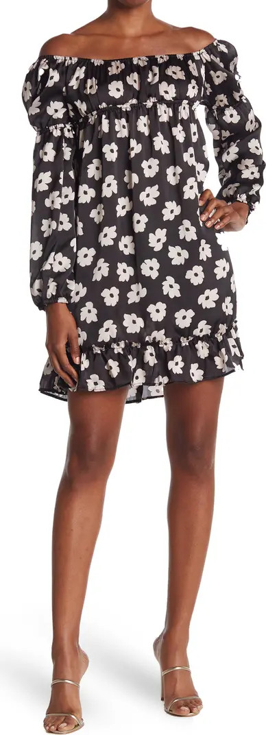 VELVET TORCH Satin Floral Print Ruffle Off-the-Shoulder Dress | Nordstromrack | Nordstrom Rack