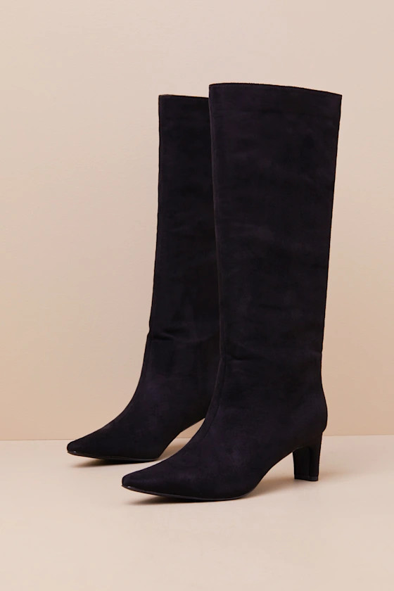 Veronna Black Suede Pointed-Toe Knee High Boots | Lulus
