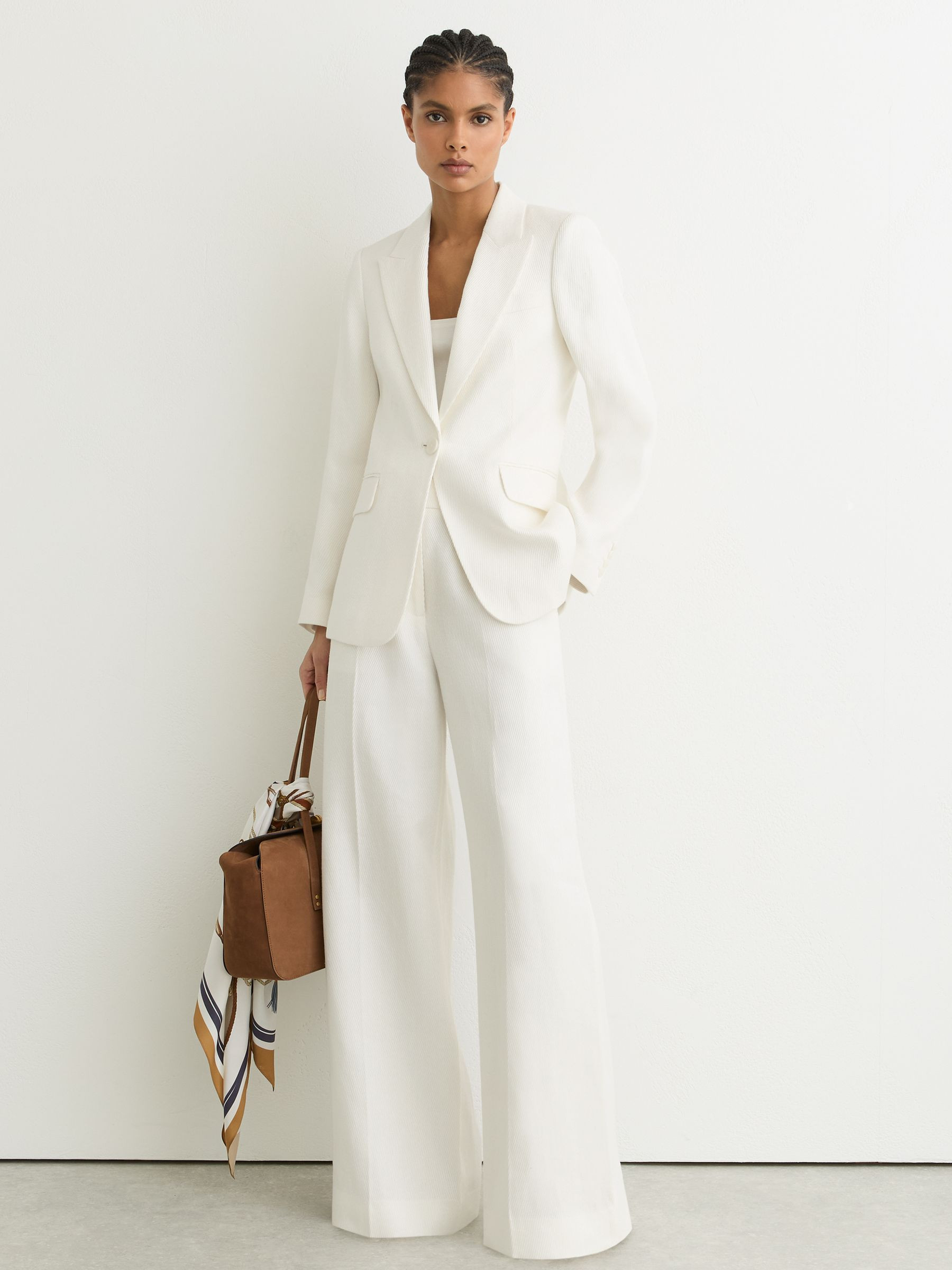 Petite Linen-Blend Wide-Leg Trousers in White | Reiss US