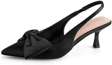 Women's Bow Slingback Heels Pointed Toe Kitten Pumps Dress Shoes with Elastic Strap - 2.4'' Inche... | Amazon (US)