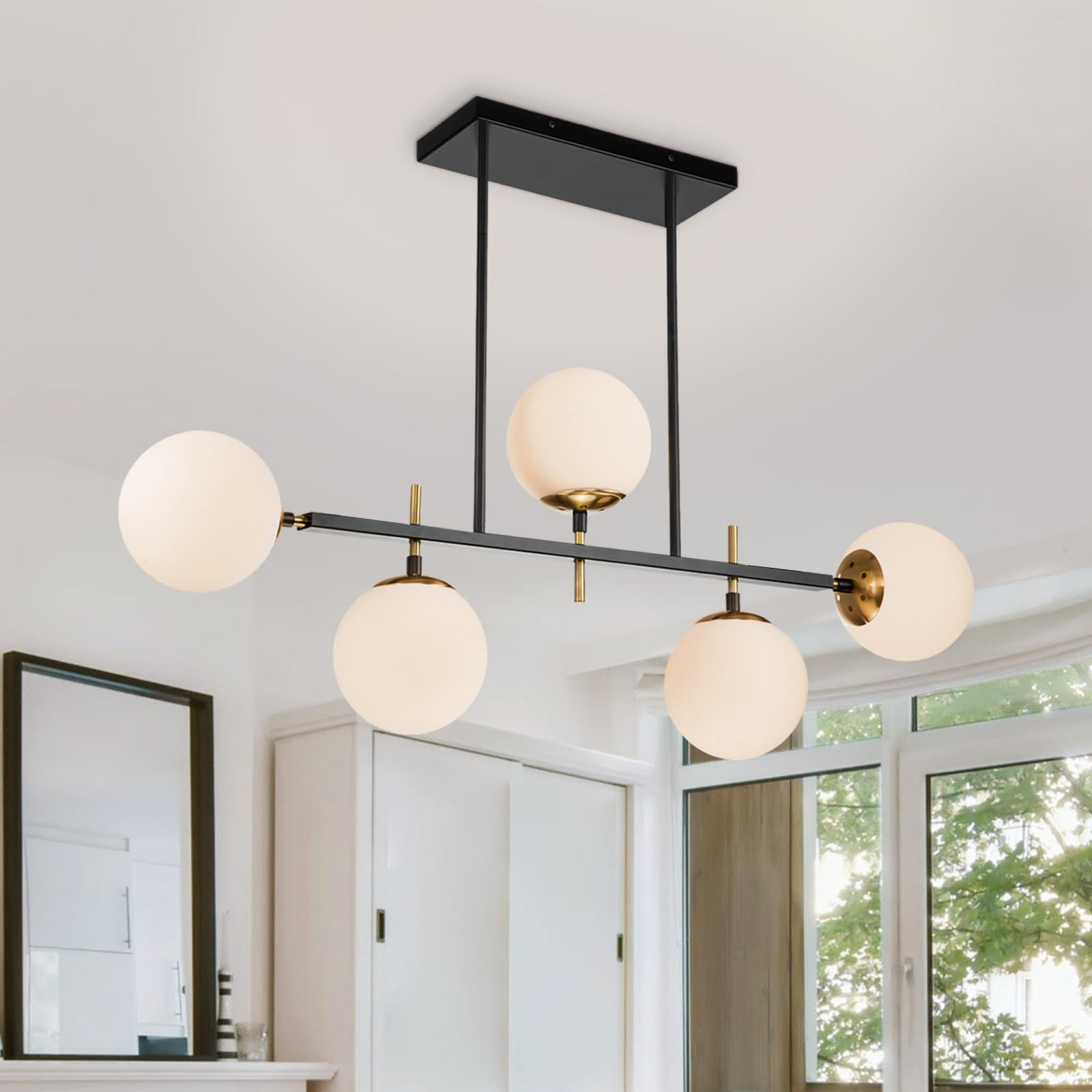 EDISLIVE Modern Milk Globe Chandelier 5-Light Glass Globe Pendant Light Fixture 39.4in E26 Linear... | Amazon (US)