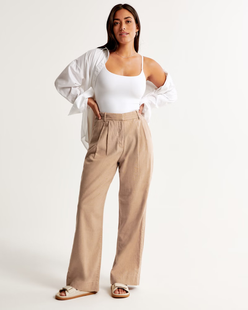 Curve Love Linen-Blend Tailored Wide Leg Pant | Abercrombie & Fitch (US)