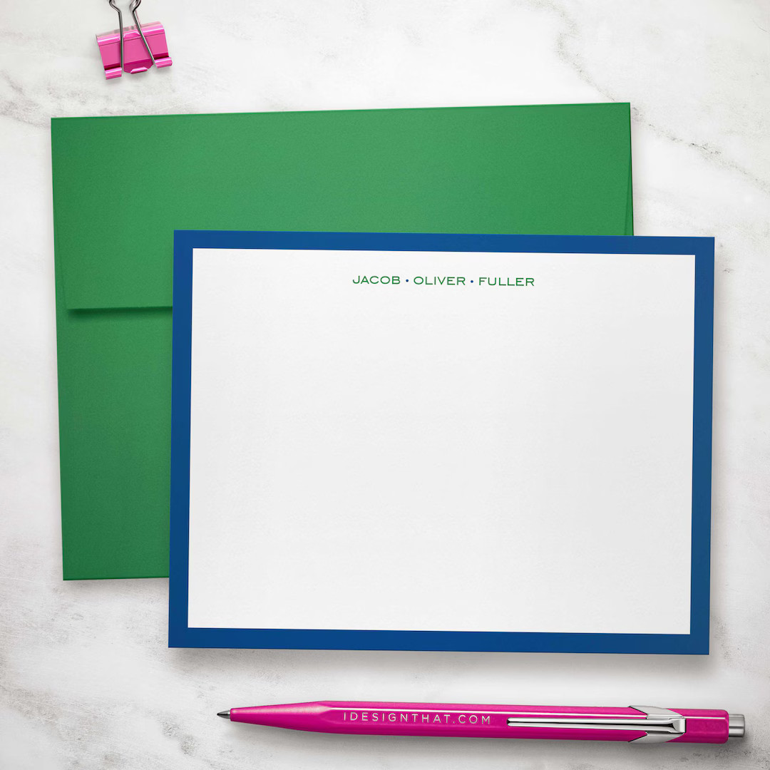 Custom Stationary Set - Flat Personalized Notecards With Envelopes | MODERN BORDER - Etsy | Etsy (US)