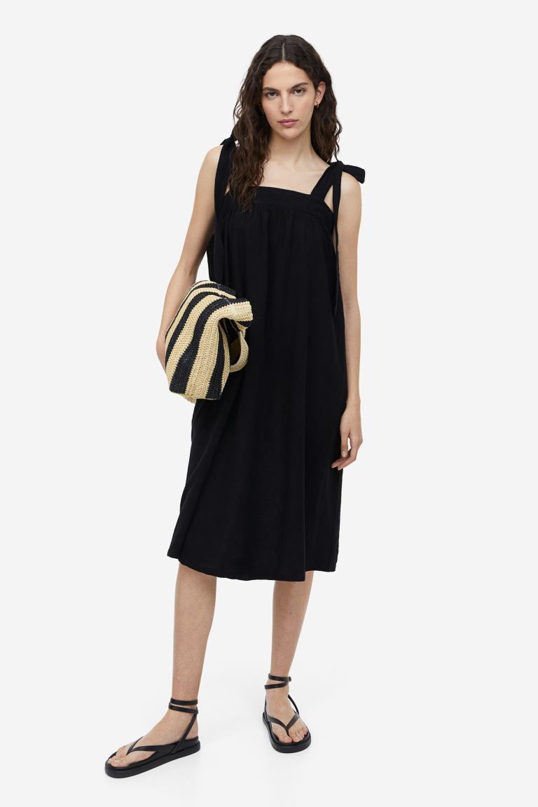 Cotton Dress with Tie-top Shoulder Straps - Black - Ladies | H&M US | H&M (US + CA)