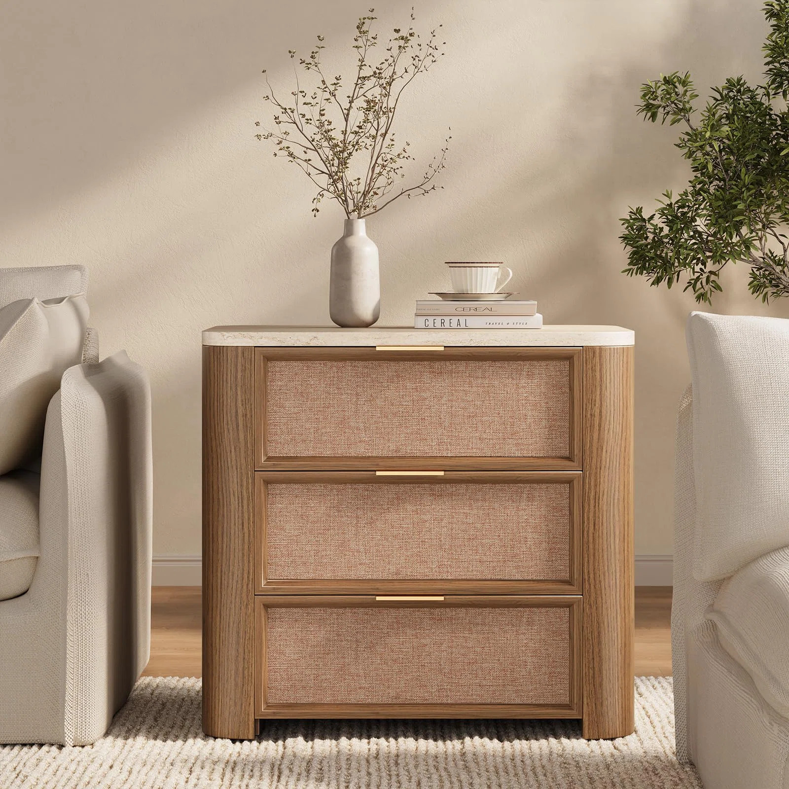 Nightstand With 3 Storage Drawers,Faux Marble Top, 26" Wide Wood Bedside Table For Bedroom Living... | Wayfair North America