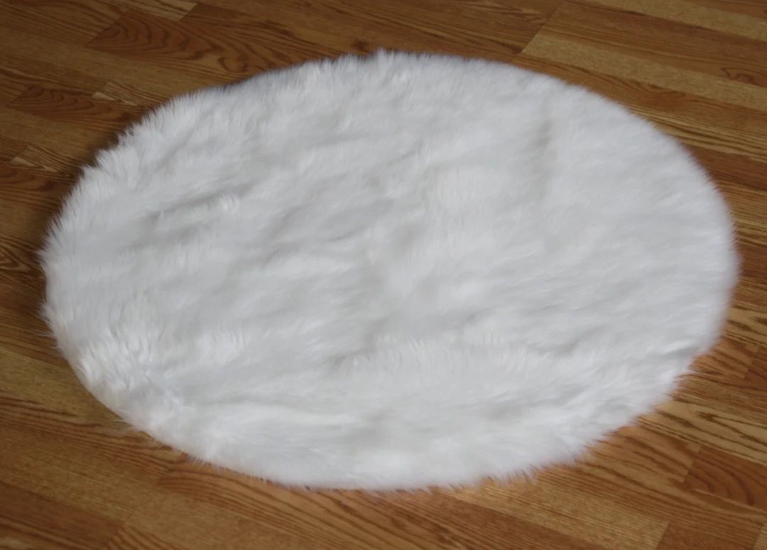 4'9 Large Round PURE WHITE Premium Faux Fur Rug Non-slip - Etsy | Etsy (US)