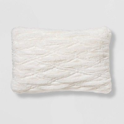Oblong Ruched Faux Fur Throw Pillow Cream - Threshold&#8482; | Target
