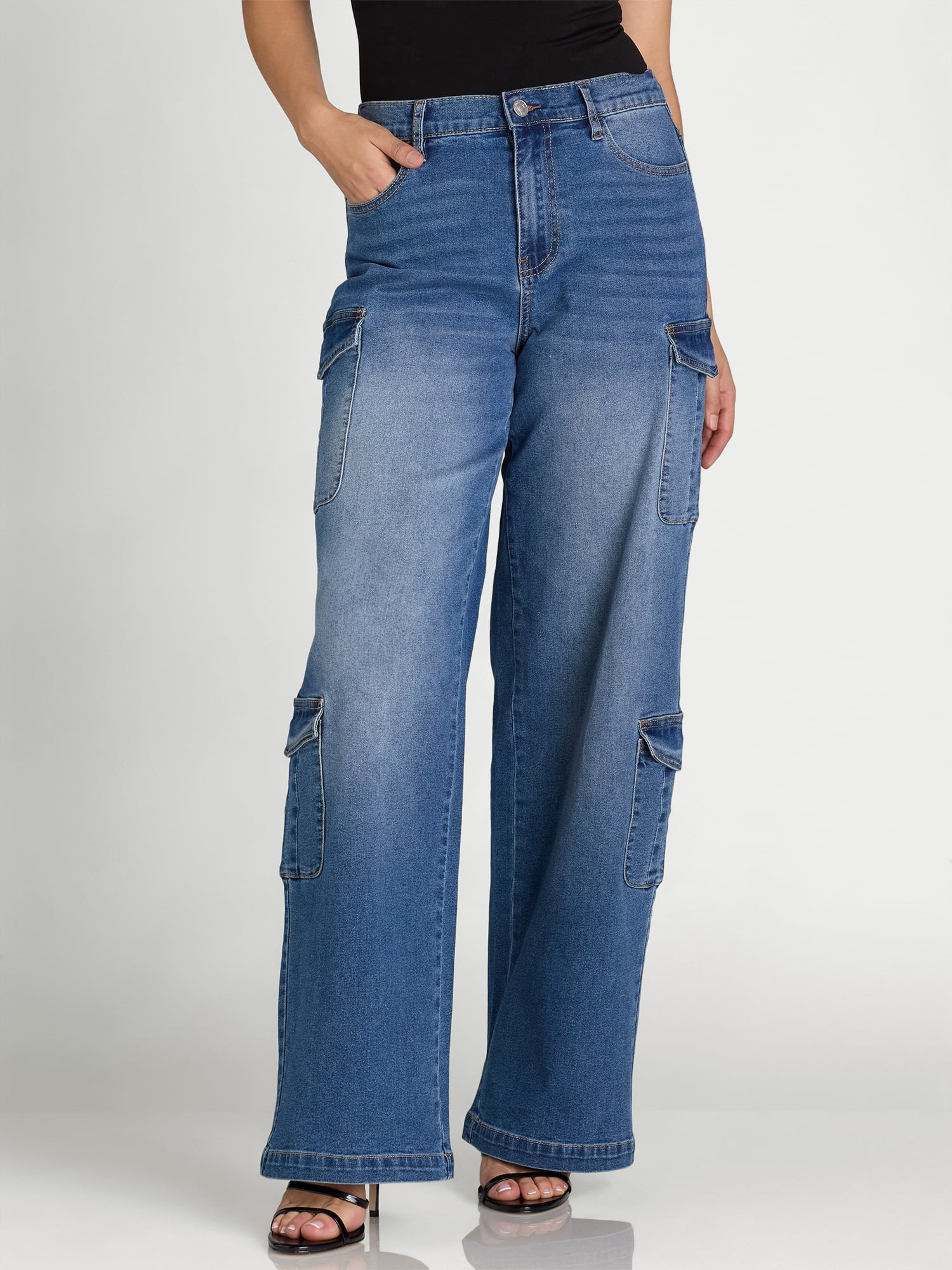 Madden NYC Juniors Oversized Cargo Jeans - Walmart.com | Walmart (US)