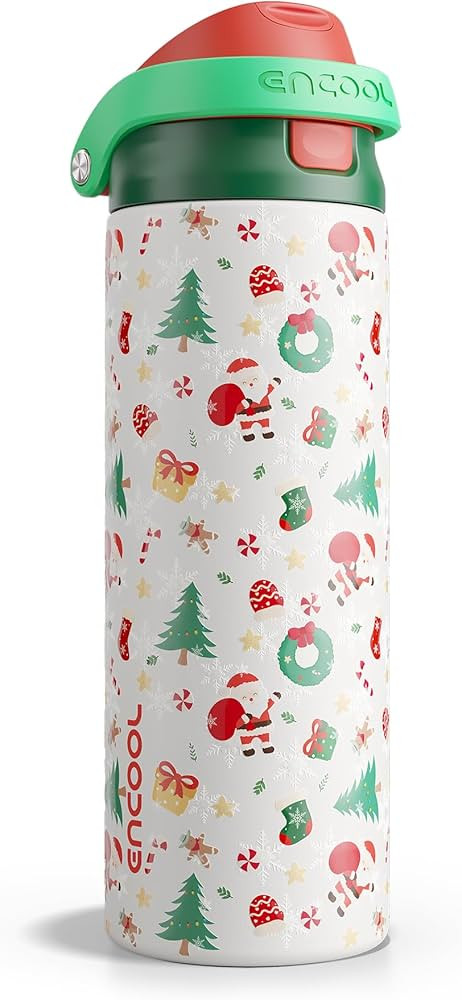 Christmas Insulated Water Bottle with Straw - Leak Proof Stainless Steel Water Bottle for School,... | Amazon (US)