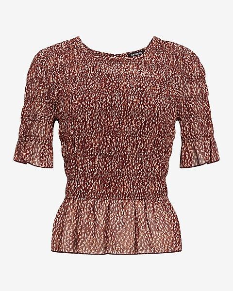 Printed All-Over Smocked Ruffle Hem Top | Express