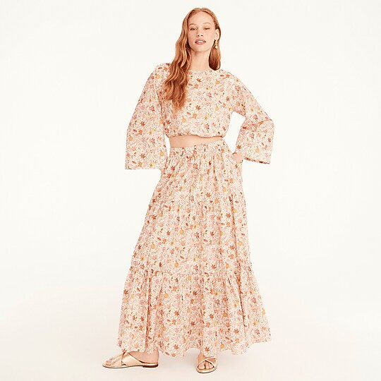 Tiered organic cotton maxi skirt in Liberty® Garden of Life print | J. Crew US