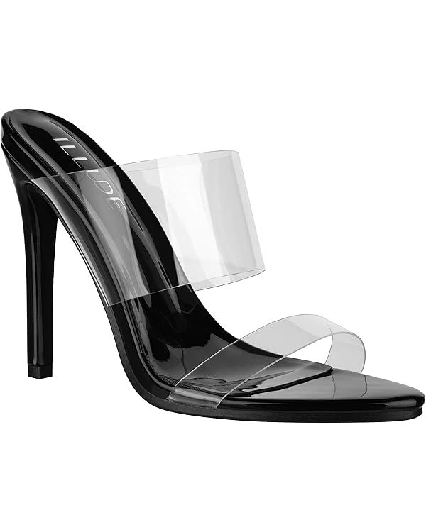 ILLUDE Women’s Clear Pointed Toe Sandals Stiletto Heels Transparent Strap High Heels Slip on Mu... | Amazon (US)