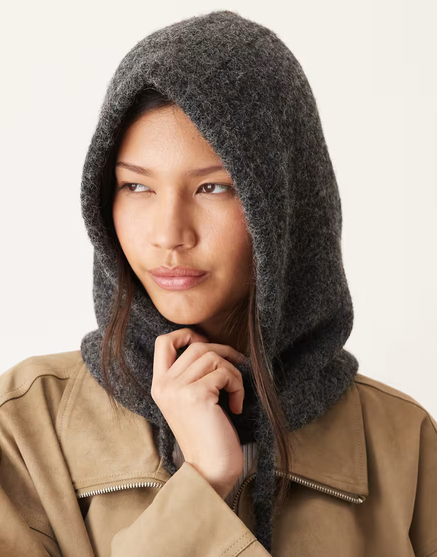Gina Tricot knitted balaclava hood in dark grey | ASOS (Global)