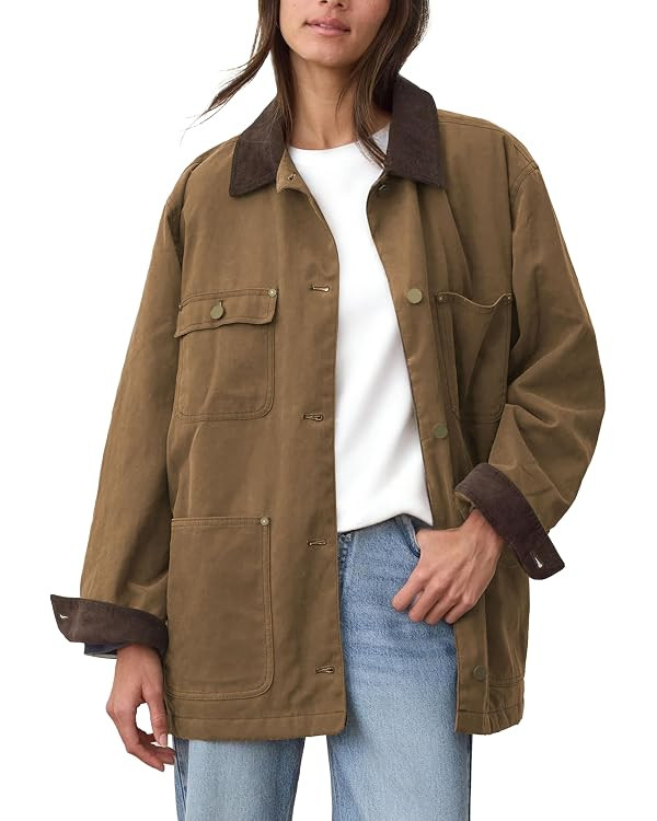 Womens Utility Barn Jackets Oversized Vintage Corduroy Collar Coat | Amazon (US)