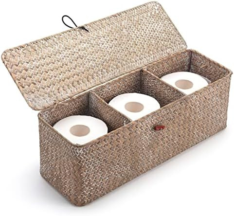 Whitewash Seagrass Tank Basket with Lid Woven Toilet Roll Storage Basket with Sections Rectangula... | Amazon (US)