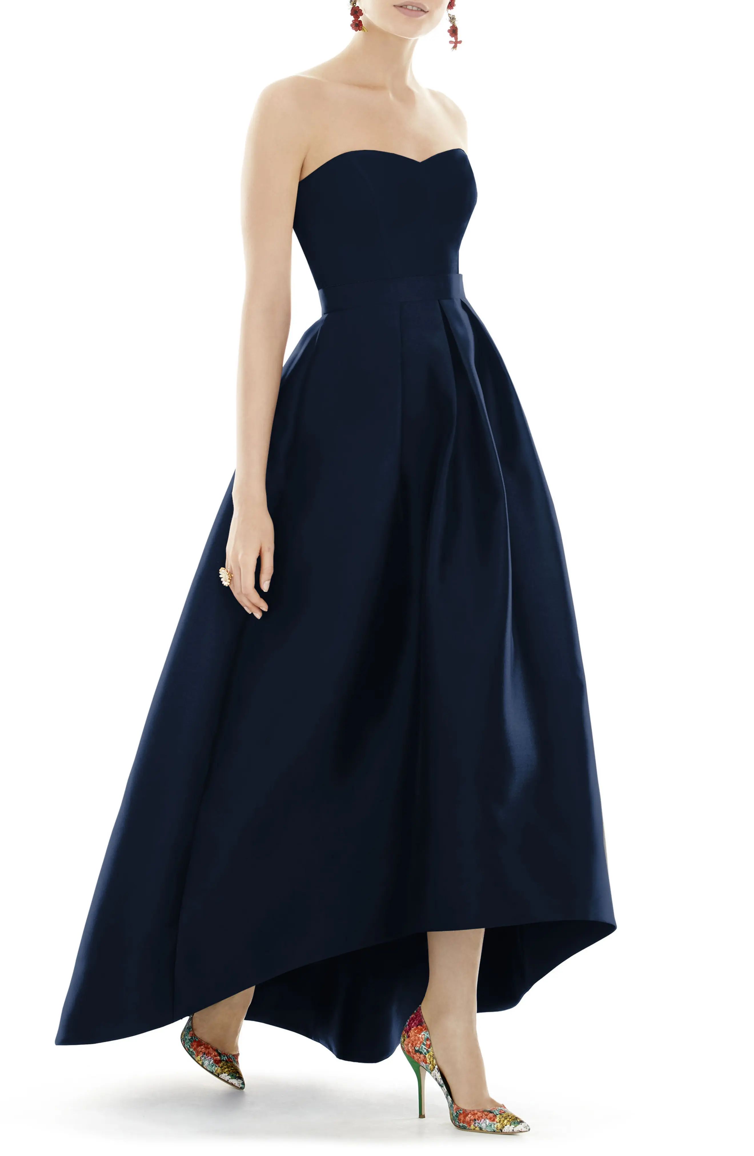 Alfred Sung Strapless High/Low Ballgown, Size 14 in Midnight at Nordstrom | Nordstrom