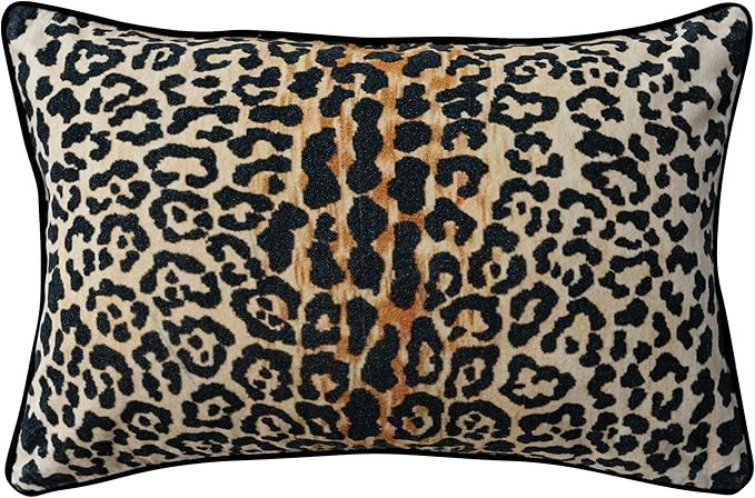 Creative Co-Op Leopard Print Piped Cotton Velvet Lumbar Pillow, Multicolor Finish | Amazon (US)