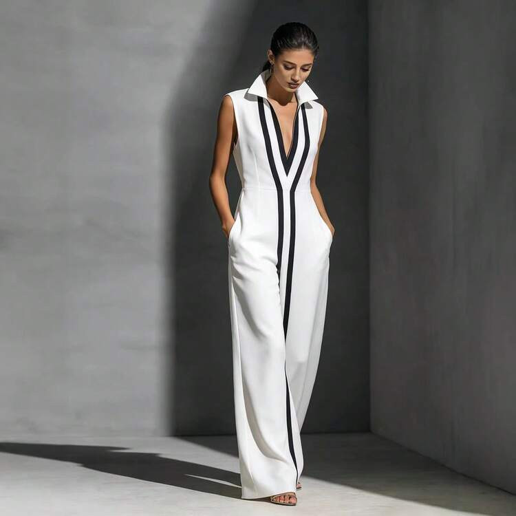 Europe, America 2026 Summer New V-Neck Sleeveless Cotton And Linen Slim Stand-Up Collar Dress Women's Clothing,Conjunto Para Mujer | SHEIN