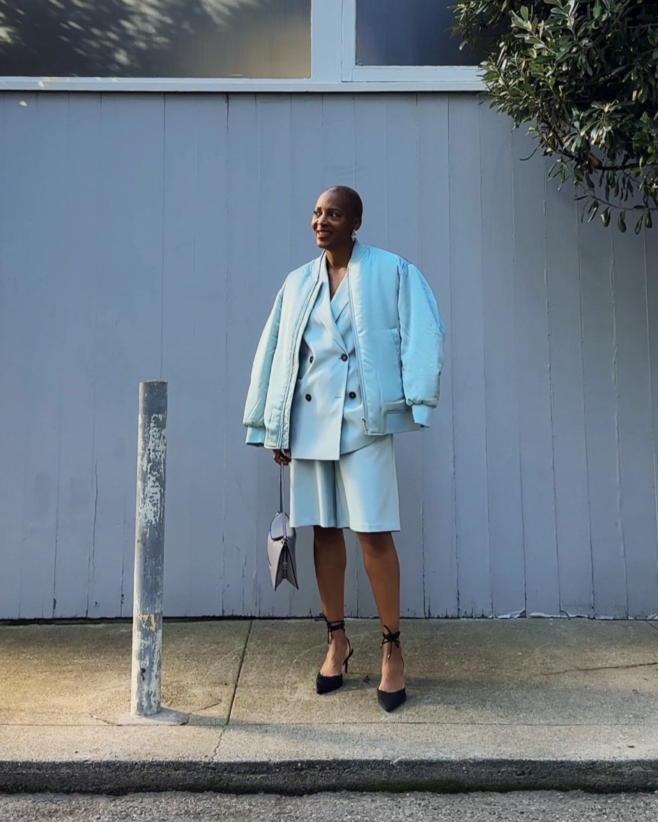 the new three piece suit / love this mix of streetwear and suiting and the gorgeous icy hue… 

#LTKover40 #LTKfindsunder100 #LTKstyletip