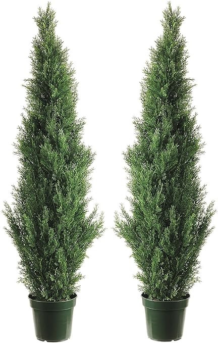 Two 4 Foot Outdoor Artificial Cedar Topiary Trees Uv Rated Potted Plants | Amazon (US)