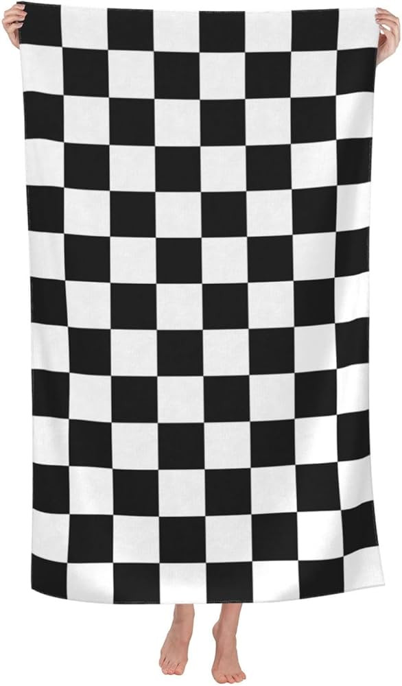 Black and White Checkered Beach Towel Large Soft Absorbent Microfiber Quick Dry Oversized Bath To... | Amazon (US)