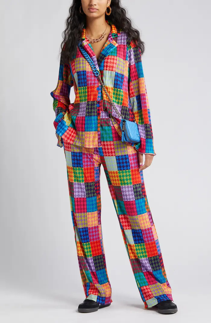 Dressed in Lala Notched Collar Plissé Top & High Waist Pants Set | Nordstrom | Nordstrom