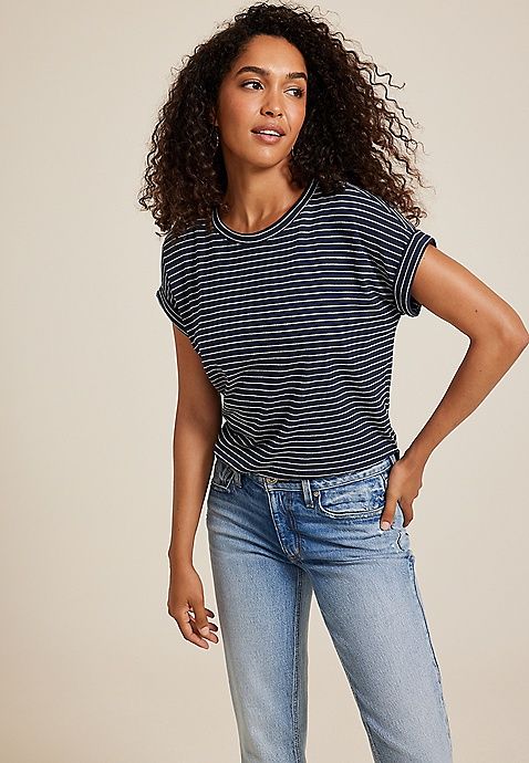 24/7 Clara Textured Short Sleeve Tee | Maurices