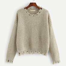 Plus Frayed Trim Glitter Sweater | SHEIN
