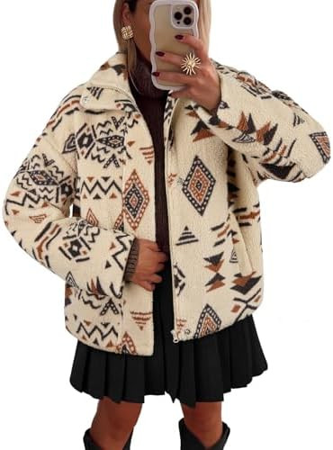 LILLUSORY Fleece Sherpa Jacket Women Western Aztec Print Jackets Zip Up Winter Coat With Pocket C... | Amazon (US)