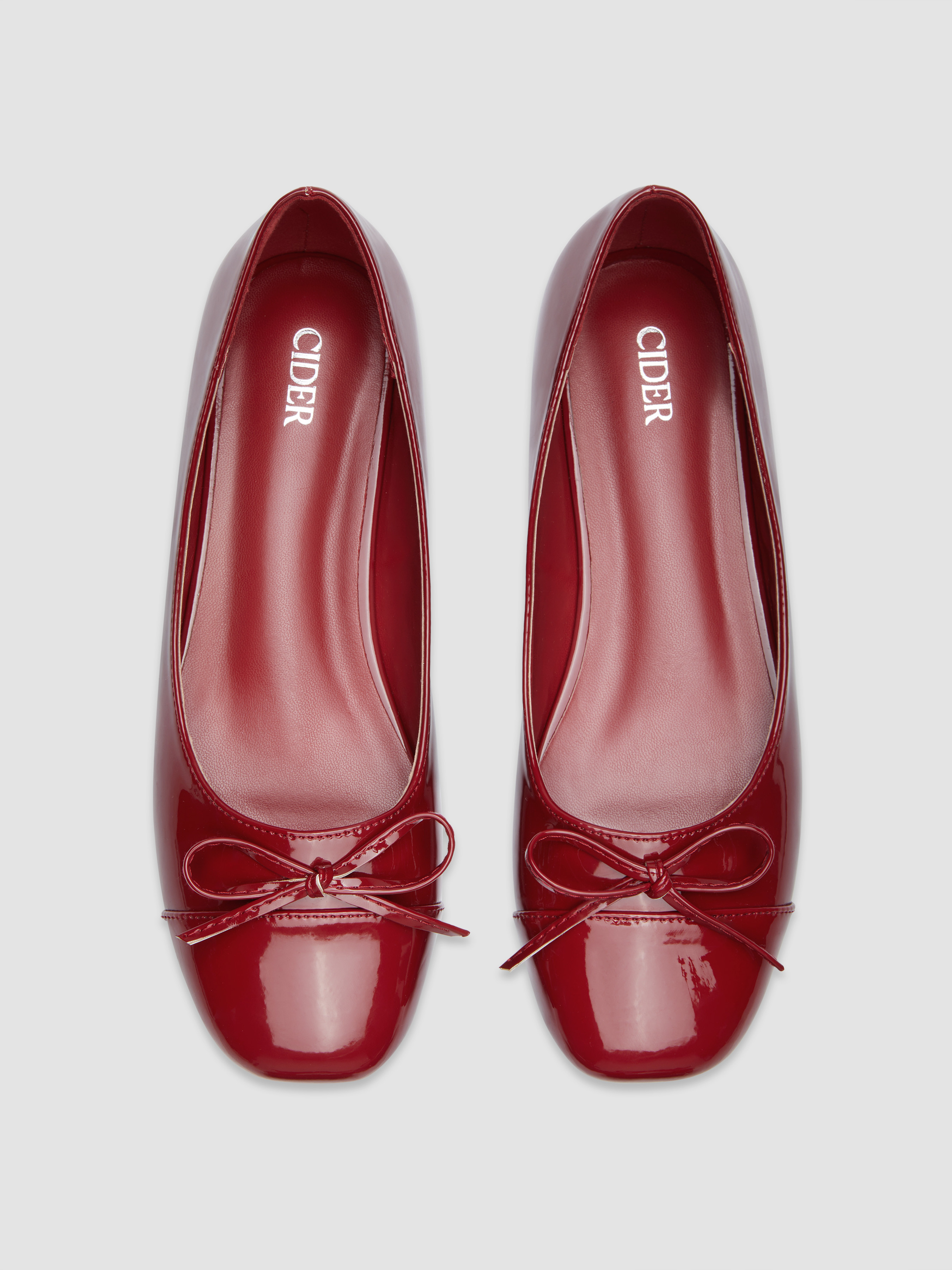 BOWKNOT & FAUX PATENT LEATHER TRIMMED MARY JANE FLATS For Date | Cider