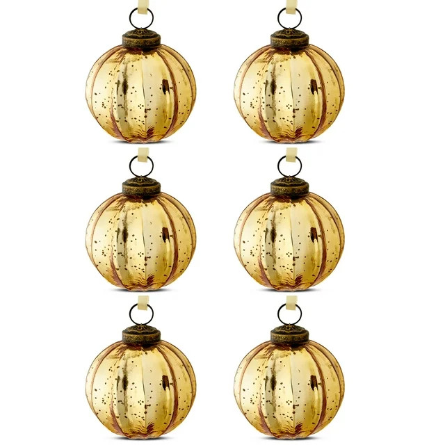 Gold Glass Ball Christmas Hanging Ornaments, 3 inch, 6 Count, by Holiday Time | Walmart (US)