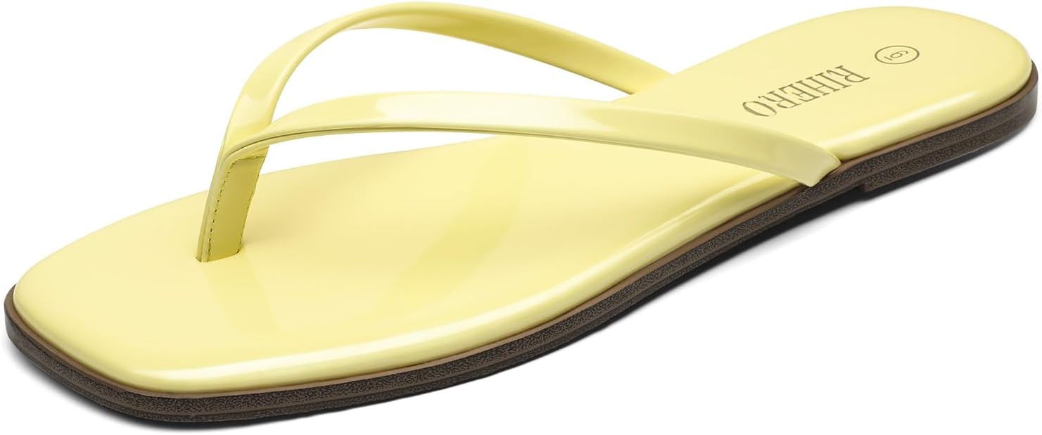 Rihero Flip Flops for Women Comfortable Square Toe Beach Sandals Slip On Leather Thong Flat Sanda... | Amazon (US)