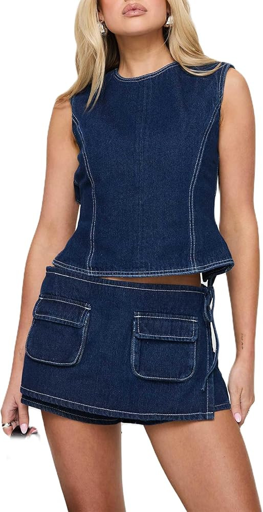 Mxiqqpltky Y2k Cargo Denim Skirt Women Low Rise Bodycon Mini Jean Skirt Shorts Skorts | Amazon (US)