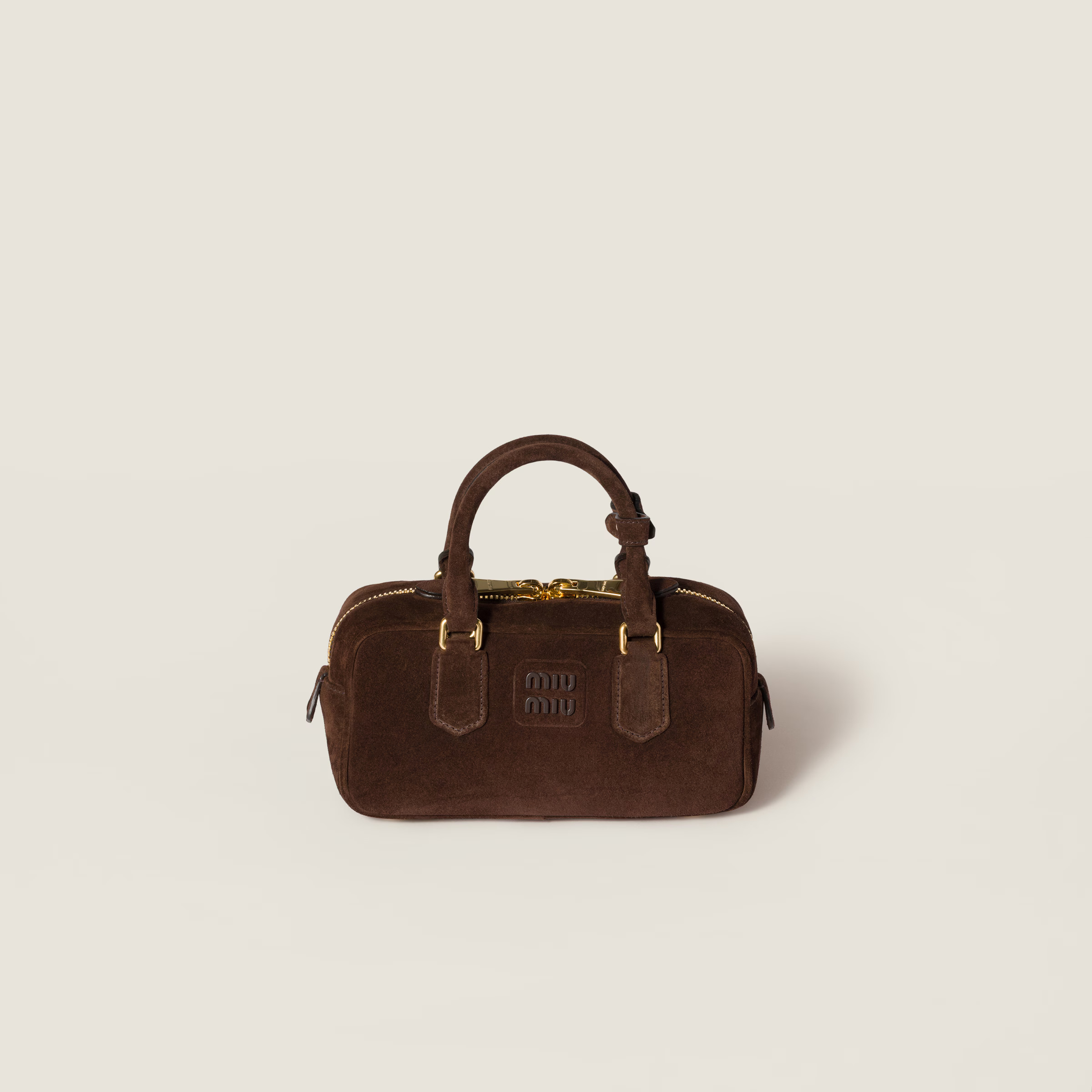 Dark Brown Arcadie Padded Suede Top-handle Bag | Miu Miu | Miu Miu US