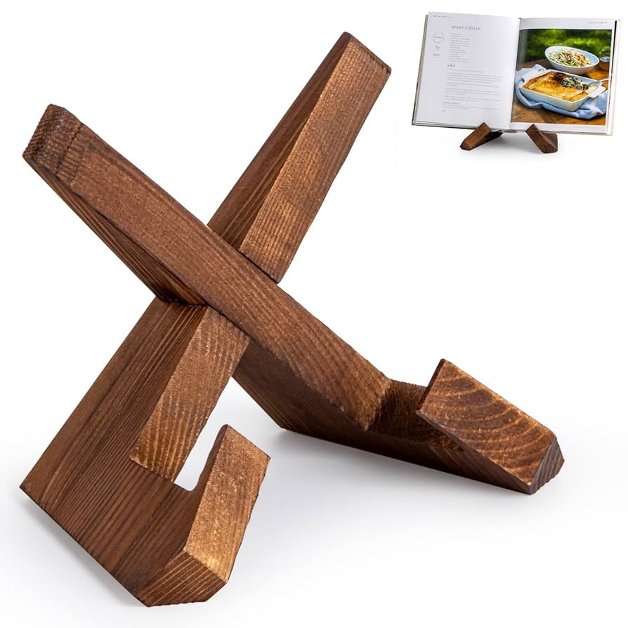 Cookbook Stand, Wooden Recipe Book Holder, Cook Book Stand for Kitchen Counter, Multifunctional D... | Amazon (US)