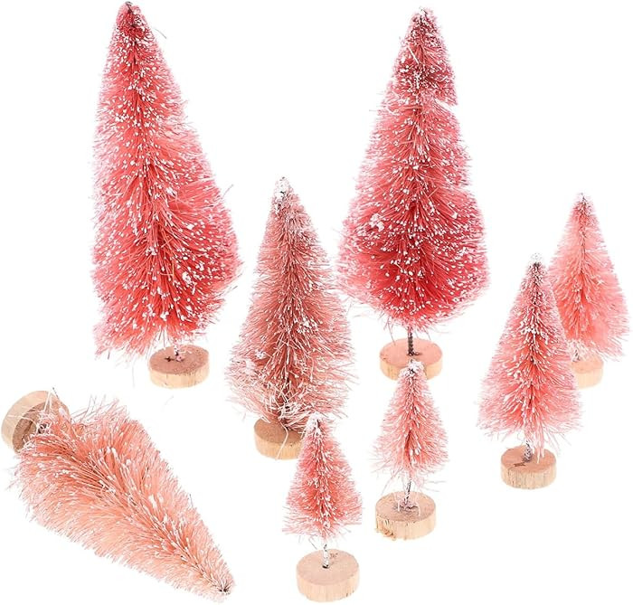Mini Christmas Tree Ornaments 8 Pieces Pink Desktop Xmas Decorations with Blue Green White Pine I... | Amazon (US)