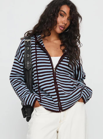 Brienna Zip Jacket Burgundy / Blue Stripe | Princess Polly US