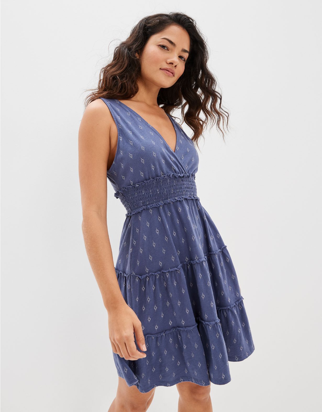 AE V-Neck Tiered Mini Dress | American Eagle Outfitters (US & CA)
