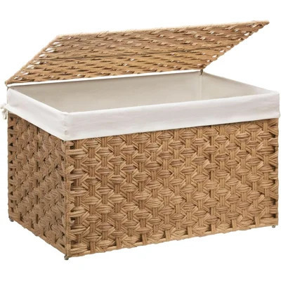 Large Wicker Storage Basket with Lid, 42.3 Gallon (160L), Natural Woven Storage Bin with Handles, Blanket Basket with Lid, Removable Liner | Wayfair North America