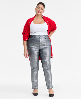 Plus Size Metallic Straight-Leg Jeans | Macy's