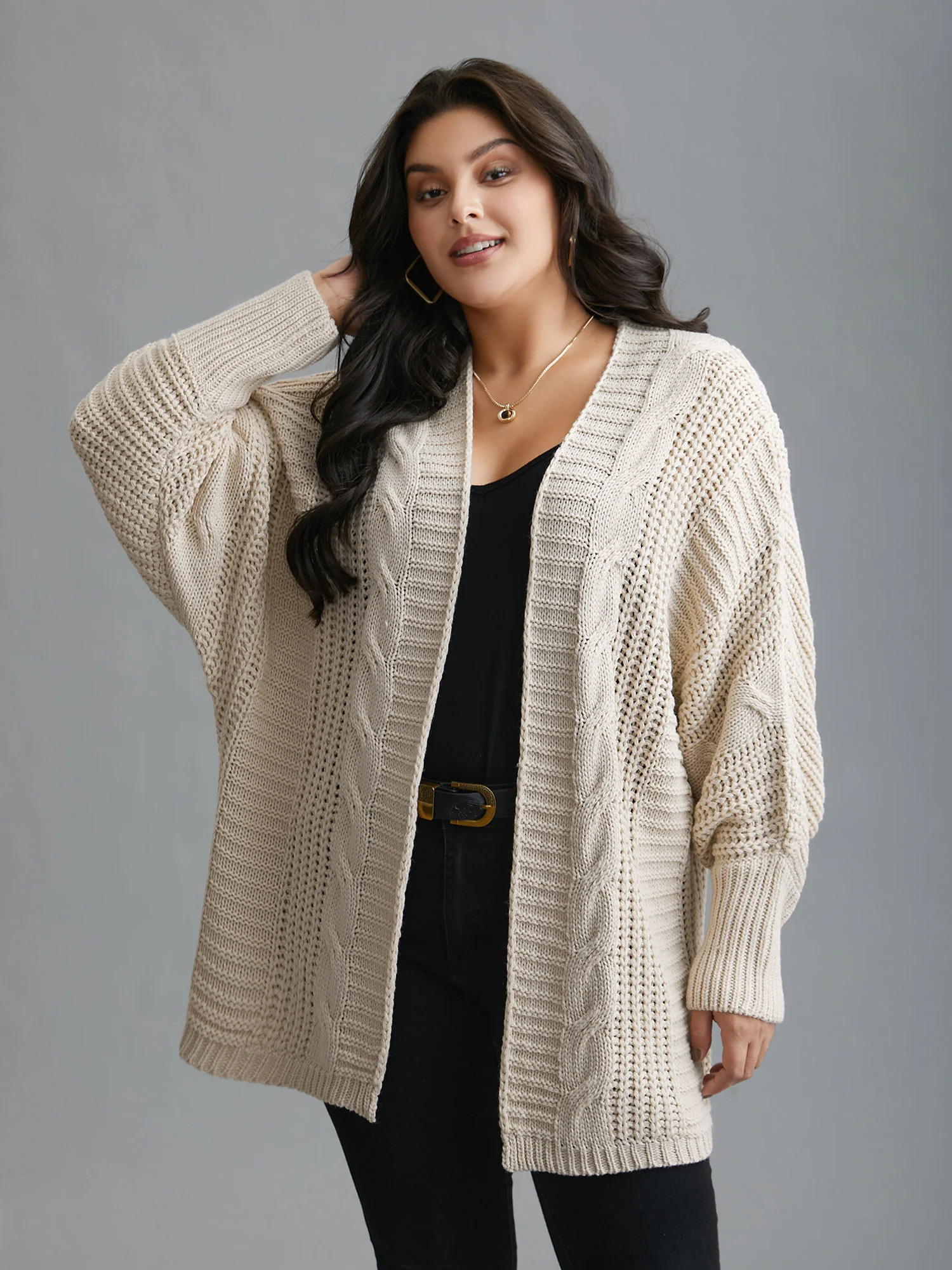 Cable Knit Open-Front Ribbed Knit Cardigan | Bloomchic