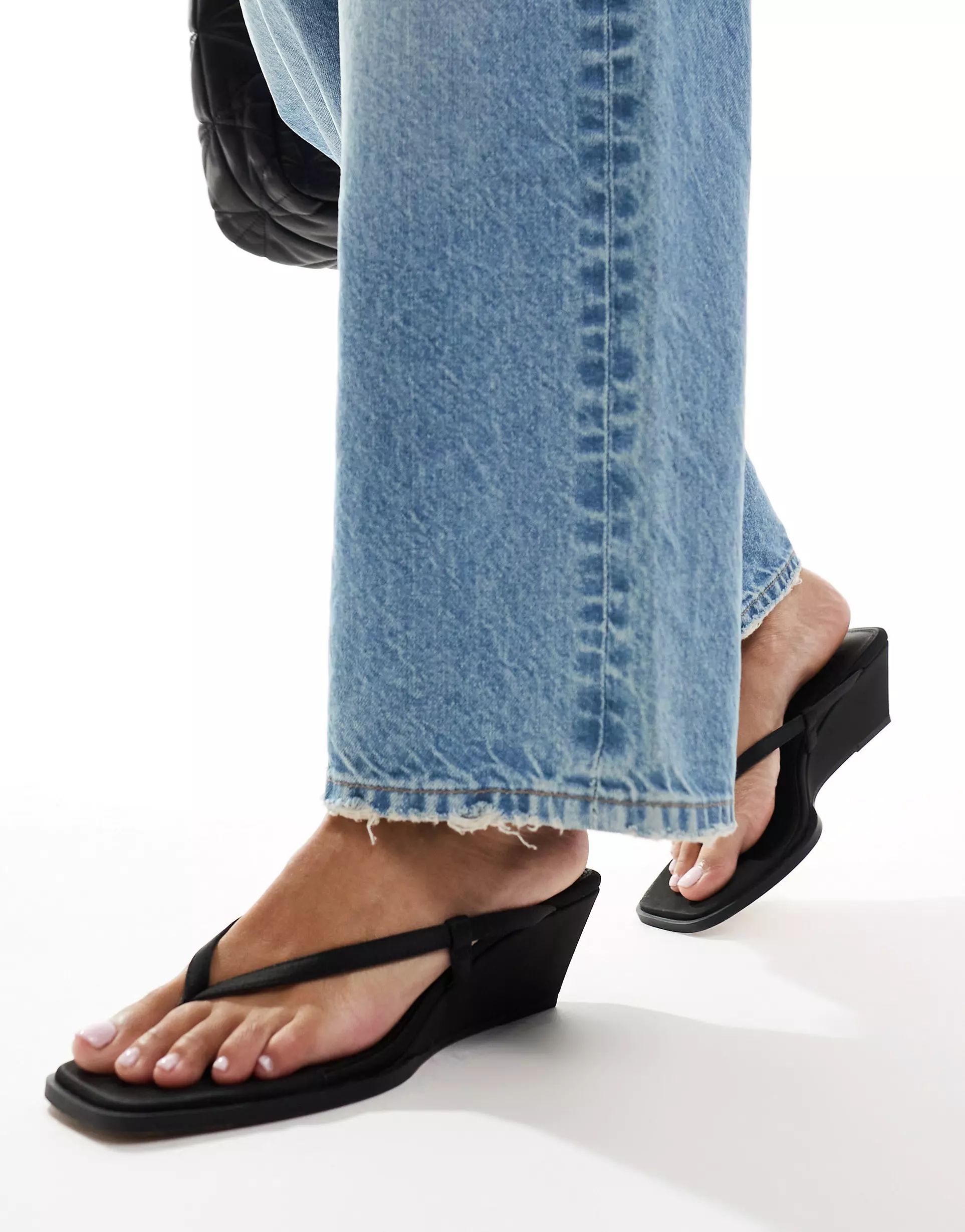 ASOS DESIGN Tulum toe thong wedge sandals in black | ASOS (Global)