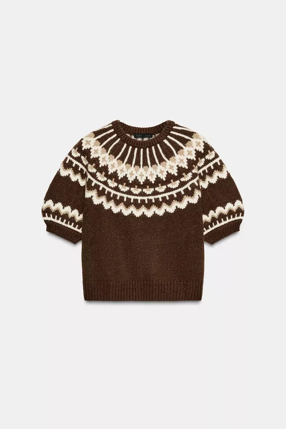 SHORT SLEEVE JACQUARD KNIT SWEATER | Zara US