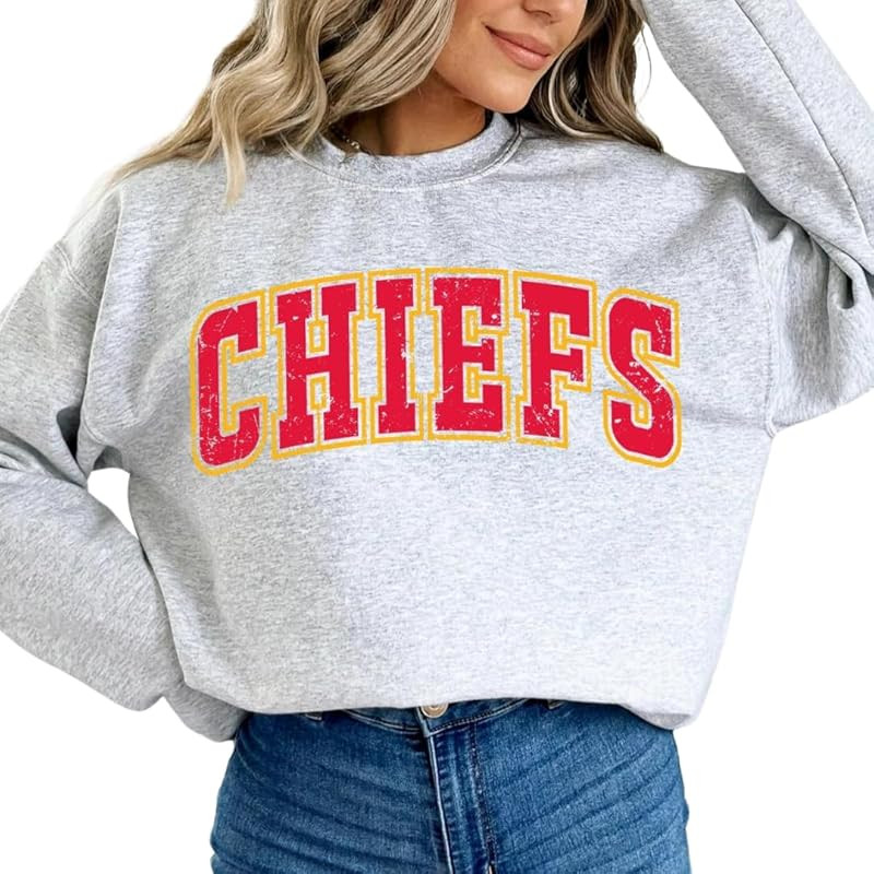 Chiefs Women's Crewneck Sweatshirt, Long Sleeve, Grey (S) | Amazon (US)