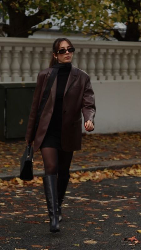 leather knee high boots, brown leather blazer, little black dress, autumn outfits, autumn outfit ideas, fall outfits 2023, Pinterest aesthetic, Massimo Dutti

#LTKshoecrush #LTKeurope #LTKstyletip