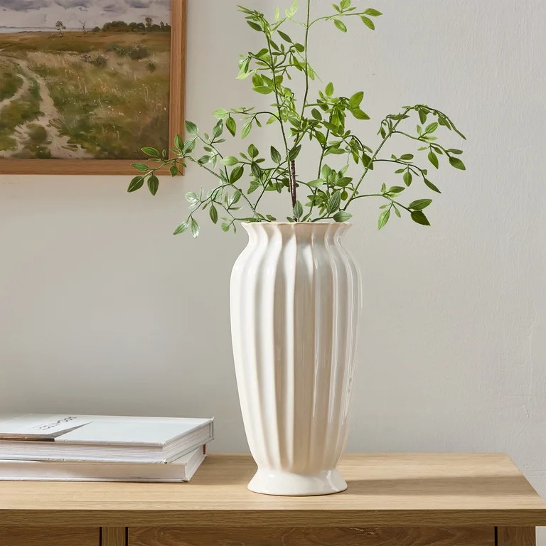 My Texas House 12" White Fluted Ceramic Vase | Walmart (US)
