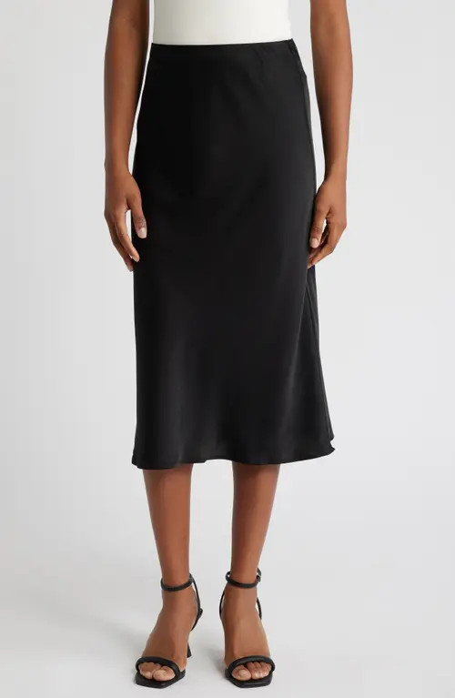WAYF Porter Satin Midi Skirt in Black at Nordstrom, Size X-Small | Nordstrom