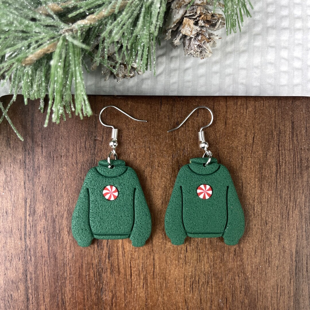 Christmas Earrings, Sweater Earrings, Green Christmas Earrings, Christmas Clay Earrings, Stocking... | Etsy (US)