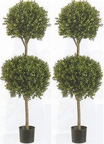 Two 56 Inch Outdoor Artificial Boxwood Double Ball Topiary Trees Potted Plants | Amazon (US)